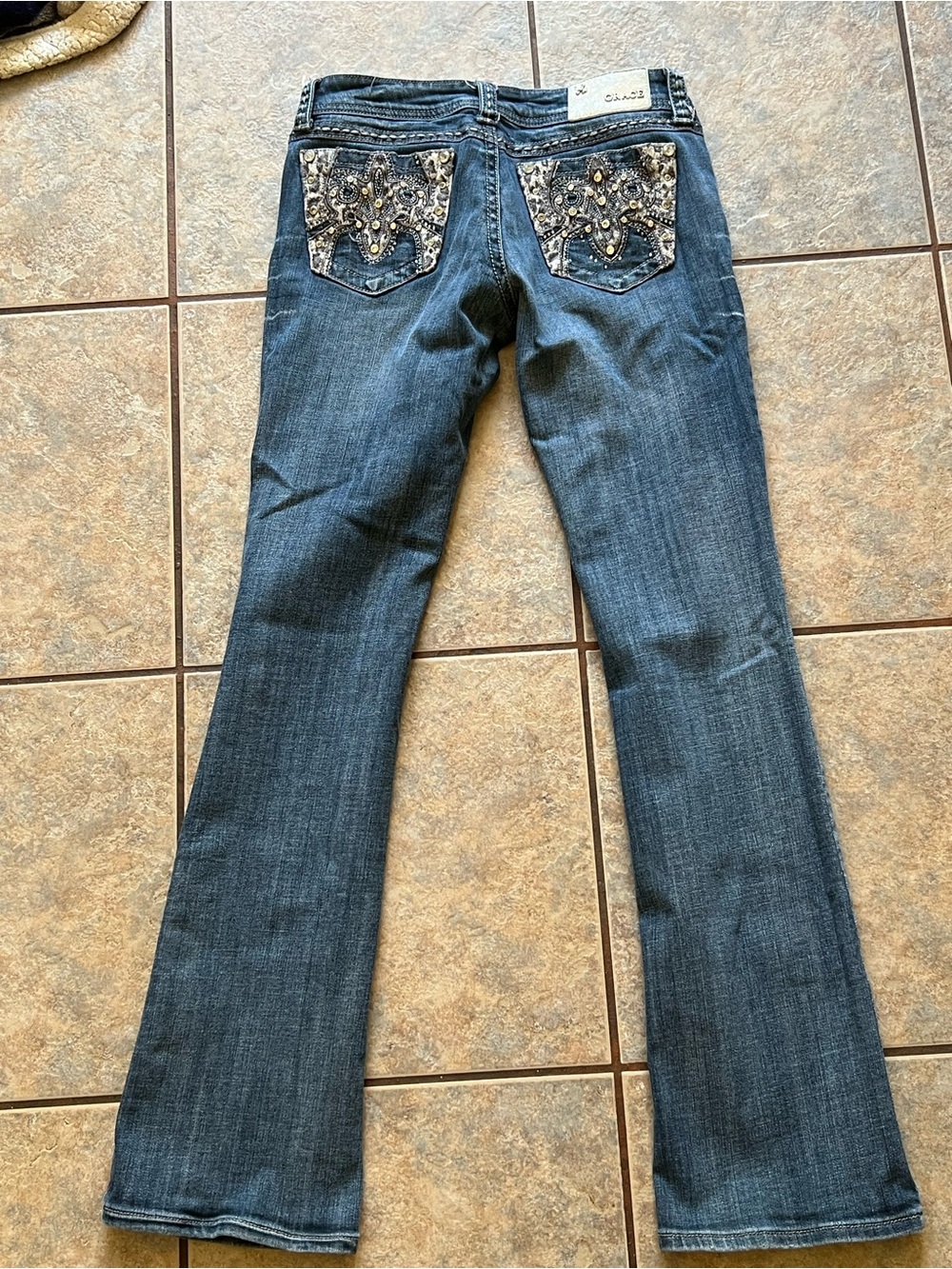 Y2K 2000 Grace la Dark Blue Embellished Flare Jeans